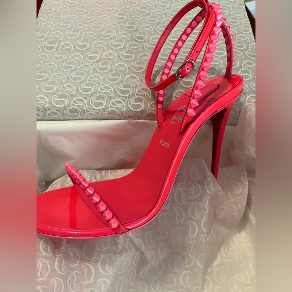 Christian Louboutin So Me Sandals 36.5 Fluo Pink NWT - Picture 6 of 8